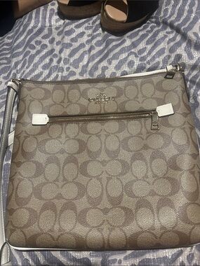 Coach Brown Signature Crossbody with White Trim